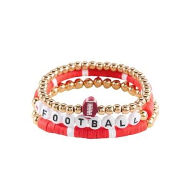 Imagem de Pingyongchang Pulseira elástica feminina de verão com 3 bolas esportivas de argila de polímero e contas de ouro fofas feitas à mão beisebol, basquete, futebol, vôlei, bola esportiva, Metal, Liga