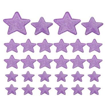 Imagem de PATIKIL Retalhos de lantejoulas com estrela de ferro, 28 peças costuradas em aplique bordado lantejoulas glitter remendos para sapatos faça você mesmo, roupas, chapéus, mochilas, fantasia, roxo