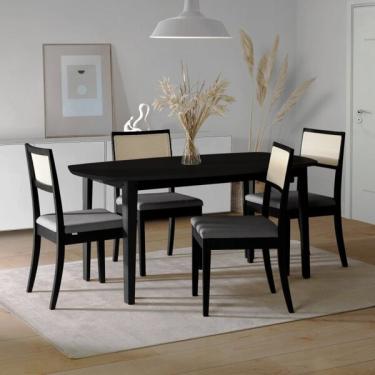 Imagem de Conjunto Mesa Extensível Oval 4 Cadeira Madeira Maciça Encost