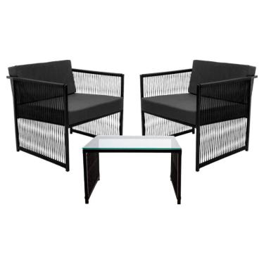 Imagem de Conjunto De 2 Poltronas Em Fibra Sintética E Mesa De Centro Preto-cinza