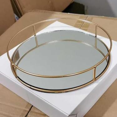 Imagem de Bandeja Espelhada Retangular Para Perfumes/Lavabo/Banheiro(2 UN,BANDEJA REDONDA DOURADA (P))