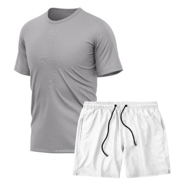 Imagem de Kit Camiseta Manga Curta Dry Cinza + Short Tactel Academia Caminhada Gênero:Homem;Tamanho:P;Cor:-Masculino