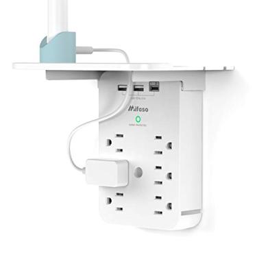 Imagem de Extensor de tomada de parede - Protetor contra surtos 6 tomadas CA com prateleira, 2 portas USB e USB C expansor de plugue de parede, carregador de parede USB divisor de tomada para dormitório de casa