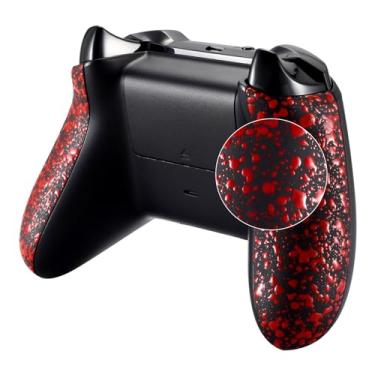 Imagem de Painéis traseiros texturizados eXtremeRate, trilhos laterais antiderrapantes confortáveis, alças de respingos 3D, peças de substituição de melhoria de jogo para controle Microsoft Xbox One X e One S, Textured Red
