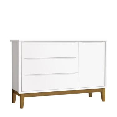 Imagem de Cômoda Infantil Com Porta E 3 Gavetas Classic Branco Fosco Com Pés Amadeirado - Reller Móveis Branco Fosco