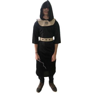 Imagem de Fantasia De Mago Preto Infantil Com Acessórios Cinza Tamanho P