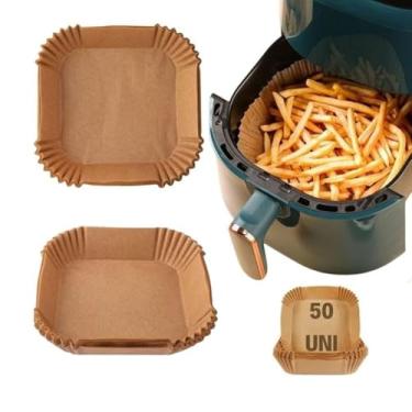 Imagem de Kit 50 Formas de Papel Descartável Quadrada Fohas Descartáveis Antiaderente Premium Protetor à Prova De Gordura Para Fritadeira Sem Óleo Tamanho Universal para Fritadeiras Air Fryer 20cm
