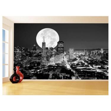 Imagem de Papel De Parede 3D Cidade Prédios Noite Luz Lua 3,5M Ncd369 - Você Dec