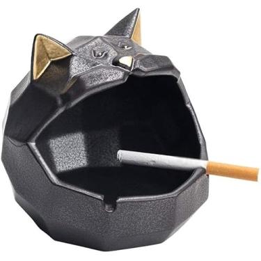 Imagem de Cinzeiro Decorativo Cigarette Ashtray，Creative Cat Head Ashtray，Ashtray Windproof, Ceramic Desktop Ash Tray For Home Office Decoration Cinzeiro Interior