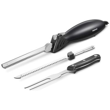 Imagem de Faca Elétrica Reemix Z3042 para Entalhar Carnes, Aves, Pães, Artesanato e Mais, Conjunto com 2 Lâminas para Carnes e Pães, Garfo Incluso -