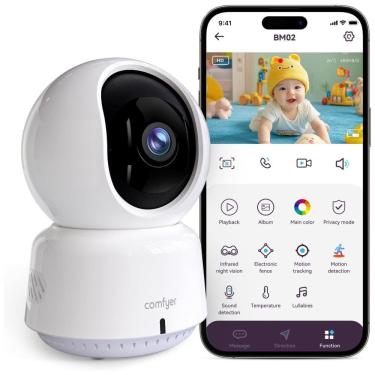Imagem de Câmera de Vigilância BabyPet para Ambientes Internos, Resolução 2K QHD, Controle via App, Rastreamento Automático, Detecção de Movimento