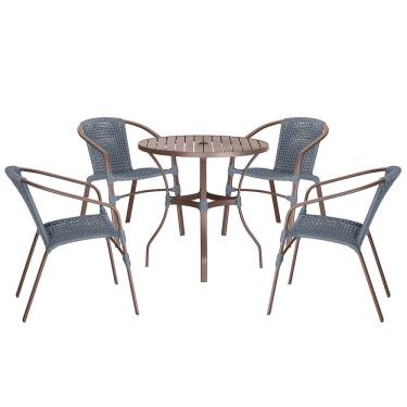 Imagem de 04 Cadeiras Floripa E Mesa Roma 100cm Marrom Trama Original Prata