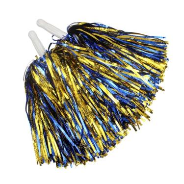 Imagem de Hooshing 12 peças de pompons dourados e azuis para líderes de torcida fofos e metálicos com alça de bastão para equipes de dança e festas esportivas esquadrões de torcida