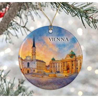 Imagem de Enfeite de aquarela austríaco de Viena - Lembrança de Natal de cerâmica - Aniversário de lua de mel - Lembrança de viagem - Presente de inauguração de casa - Presente para amante de Viena impresso em