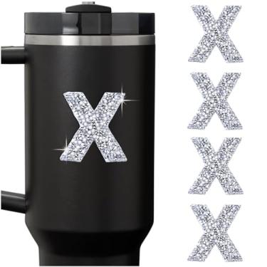 Imagem de LUHOHI 4 peças de adesivos de letra inicial de strass brilhante, alfabeto grande com glitter personalizado, nome do monograma, decalques brilhantes para garrafas Stanley, tampa de formatura, bagagem