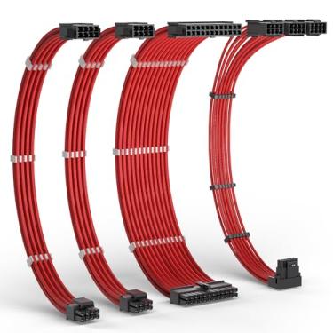 Imagem de Kit de Cabos de Extensão para Fontes Redragon 4 em 1 Vermelho Placa Mãe 24 Pinos ATX, PCIE 8 Pinos e 12VHPWR RD-GCP07