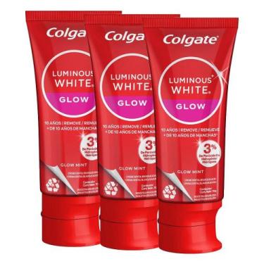 Imagem de Kit com 3 Cremes Dentais Colgate Glow Mint Luminous White 70g