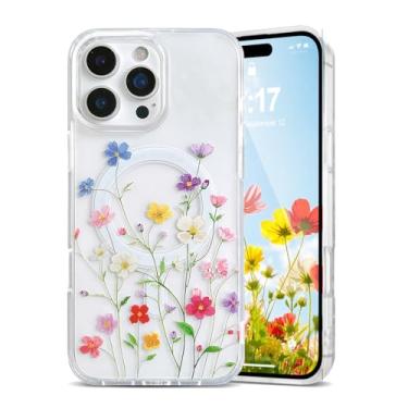 Imagem de EYZUTAK Capa magnética para iPhone 15 Pro com flores compatível com MagSafe, bonita floral elegante estética capa protetora fina transparente antiamarelamento para meninas e mulheres - videiras de