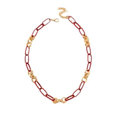 Imagem de Colar de corrente oval grossa grossa para mulheres, colar gargantilha de corrente oval longa, colares cubanos coloridos, hiphop, joias modernas Y2k, Middle, Zinco, Sem Pedra Preciosa