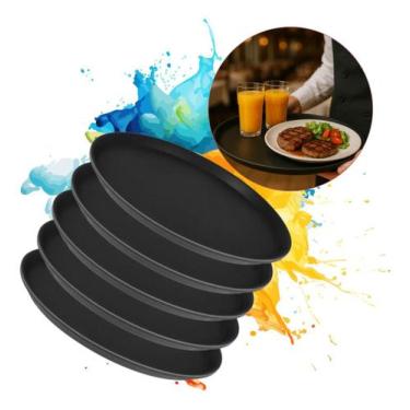 Imagem de Kit 5 Bandejas Garçom Redonda 35cm Para Servir Emborrachada - Art Hous