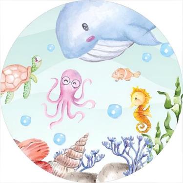 Imagem de Painel Redondo Capas Tema Fundo Do Mar Aquarela Pastéis - Use Thuco, F