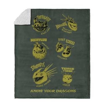 Imagem de Cobertor de lã de ovelha com toque de seda How to Train Your Dragon Know Your Dragons 127 x 152 cm