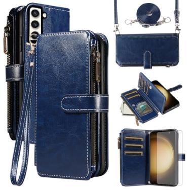 Imagem de Asuwish Capa de telefone para Samsung Galaxy S23 Plus S23+ 5G Capa com protetor de tela de vidro temperado e cordão com zíper carteira porta-cartão com suporte para celular S23plus 23S + S 23 23+