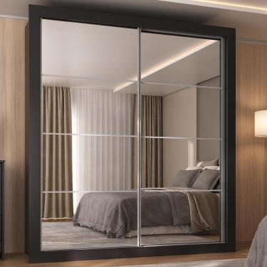 Imagem de Guarda-roupas Casal Com Espelho 2 Portas De Correr 4 Gavetas Malibu Multimóveis Mp4273 Preto Preto