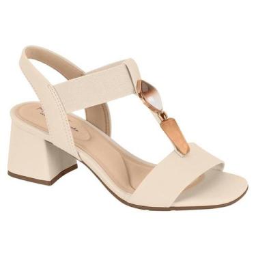 Imagem de Sandália Modare Feminina Conforto Salto Médio Detalhe Metálico, Creme,