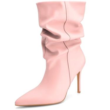 Imagem de Perisis Botas femininas de cano médio despojadas, salto alto, bico fino, botas confortáveis para outono e inverno, Poliuretano rosa bebê, 36