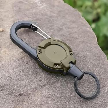 Imagem de 2 peças chaveiro retrátil esportivo ao ar livre carretel de puxar mosquetão mola chaveiro de metal anti-roubo fivela fácil de puxar, verde