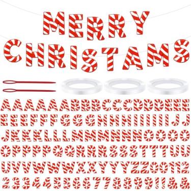 Imagem de Kosiz 116 peças de faixa personalizada com letras "faça você mesmo", kit de banner personalizável com letras de Feliz Natal, incluindo 111 letras, números, 3 cordas, 2 dispositivos de rosqueamento