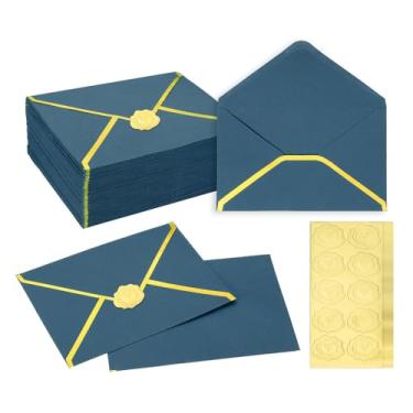 Imagem de PATIKIL Envelopes A7 100 peças, 12,7 x 17,8 cm, envelopes de convite de borda dourada, envelopes de festa de correspondência, cartões de convite de casamento, aniversário, escritório, azul escuro