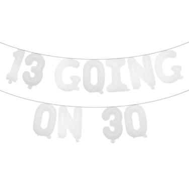 Imagem de 13 Going On 30 Banner multicolorido com glitter - Decorações de festa de aniversário de 13 e 30 anos, lembrancinhas e suprimentos (13 GOING ON 30 White)