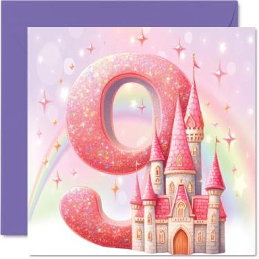 Imagem de Stuff4 Cartões de aniversário de 9 anos para meninas - Castelo de princesa fada - Cartão de feliz aniversário para menina de 9 anos afilhada irmã enteada neta, cartões comemorativos de aniversário de