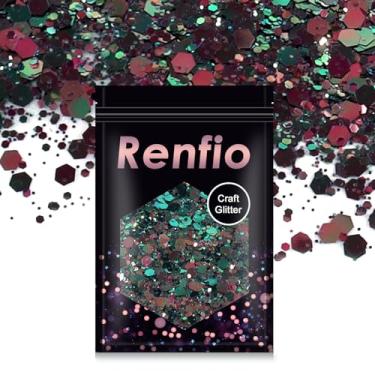Imagem de Renfio Camaleão Grosso Glitter Misto Pó Fino Mudança de Cor PET Floco Hexágono Glitters Lantejoulas Resina Pigmento Chips Pó para Pintura Slime Artesanato Beleza Corporal 50 g - Rosa Verde