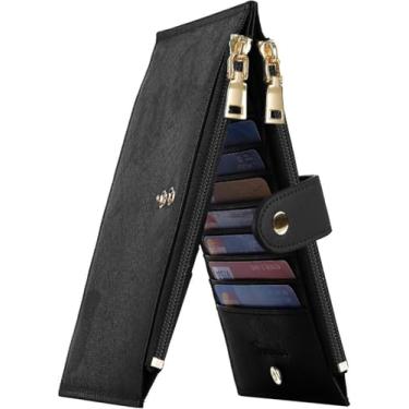 Imagem de Carteira feminina RFID, tamanho grande, dobrável, multicartões, com zíper, porta-cartões de crédito, Preto, Slim