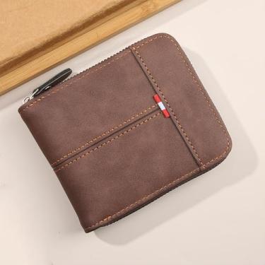 Imagem de Carteira com 10 bolsos para cartão de crédito, carteira curta retrô masculina, bolsa multifuncional de couro PU, suporte de cartão de crédito dobrável, Marrom café, Tendência