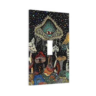 Imagem de Fantasia mágica floral planta cogumelo verde hippie olhos caprichosos 1 gangue interruptor de luz placa decorativa de interruptor único placa de parede placa elétrica para decoração de quarto
