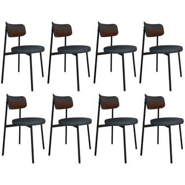 Imagem de Cadeira De Jantar Estofada Kit 8 Nyka M25 Linho Grafite/marrom - Mpozenato