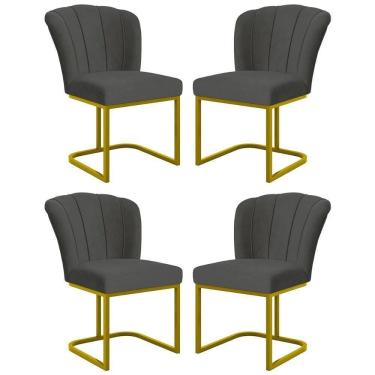Imagem de Kit 4 Cadeiras Jantar Flor Mesa Cozinha Reforçada Base Metal Dourada Cinza