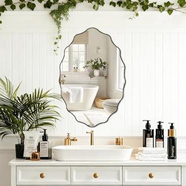 Imagem de Espelho irregular 91 cm x 61 cm espelho de banheiro heterotípico espelho de parede assimétrico espelho preto fosco sem moldura antiferrugem vidro temperado pendurado espelho para quarto entrada quarto