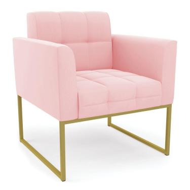 Imagem de Poltrona Elisa Suede Base Metálica Industrial Dourado - D'rossi Cor Rosa Bebê