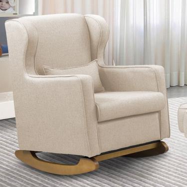 Imagem de Poltrona De Amamentação Base Balanço Madeira Flower Linho E03 - D'rossi Cor Bege