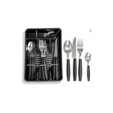 Imagem de Conjunto de Talheres 25 Peças, 6 Facas, 6 Garfos, 6 Colheres, 6 Colheres de Chá, com Porta Talher Organizador de Gaveta, Comprimento 15-22,2 cm