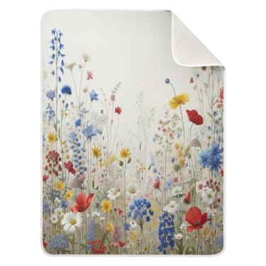 Imagem de Qilmy Cobertor de bebê Wildflowers 76 x 101 cm, cobertor infantil de algodão macio para meninos e meninas, cobertor leve e quente para bebês e bebês recém-nascidos