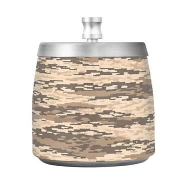 Imagem de Qilmy Cinzeiro de aço inoxidável de camuflagem do deserto com tampa - Cinzeiro de cigarro à prova de vento sem cheiro sem fumaça para casa, escritório, carro, pátio, varanda (uso interno e externo)