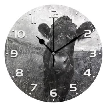 Imagem de JUZIHAI Relógio de parede de vaca curioso, silencioso, sem tique-taque, redondo, operado por bateria, fácil de ler, relógio decorativo de parede para casa, cozinha, sala de estar, quarto, escritório