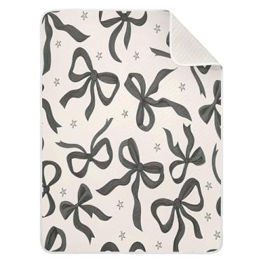 Imagem de Qilmy Cobertor de bebê com laço de fita preta 76 x 101 cm, cobertor infantil de algodão macio para meninos e meninas, cobertor leve e quente para bebês e bebês recém-nascidos