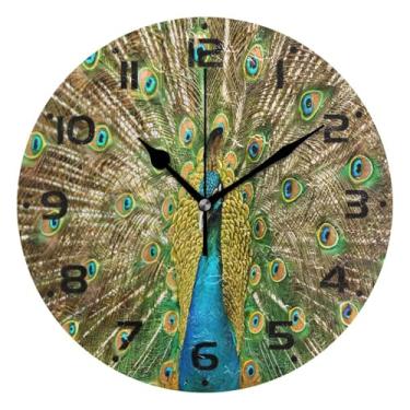 Imagem de JUZIHAI Lindo relógio de parede de pavão silencioso, sem tique-taque, relógios de parede redondos operados por bateria, fácil de ler, relógio decorativo de parede para casa, cozinha, sala de estar